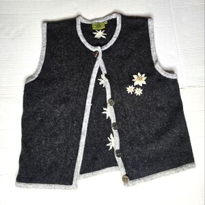 Vintage Country Blue Vest with Floral Accents